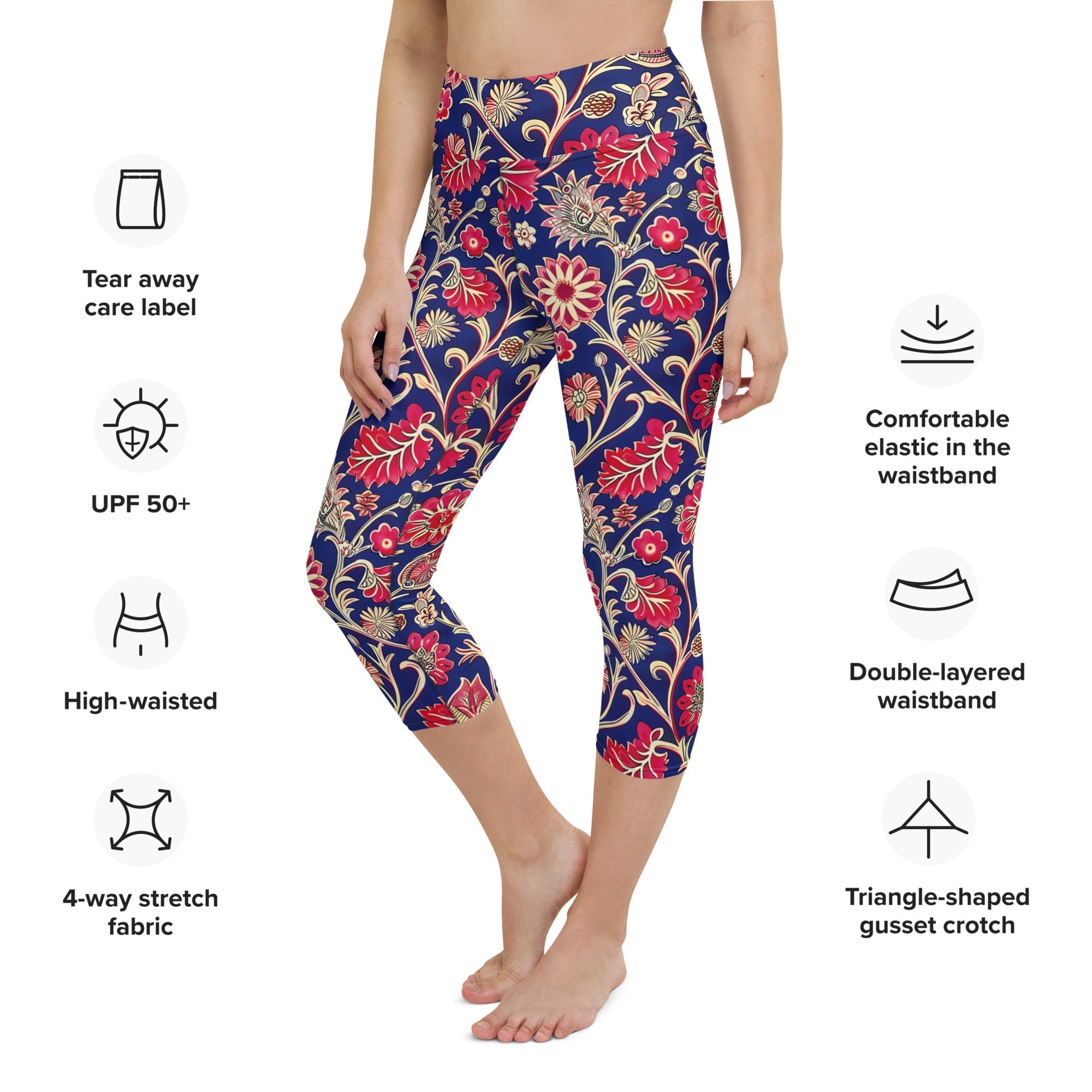 [Floral Bloom] Ruby Heritage Yoga Capri Leggings