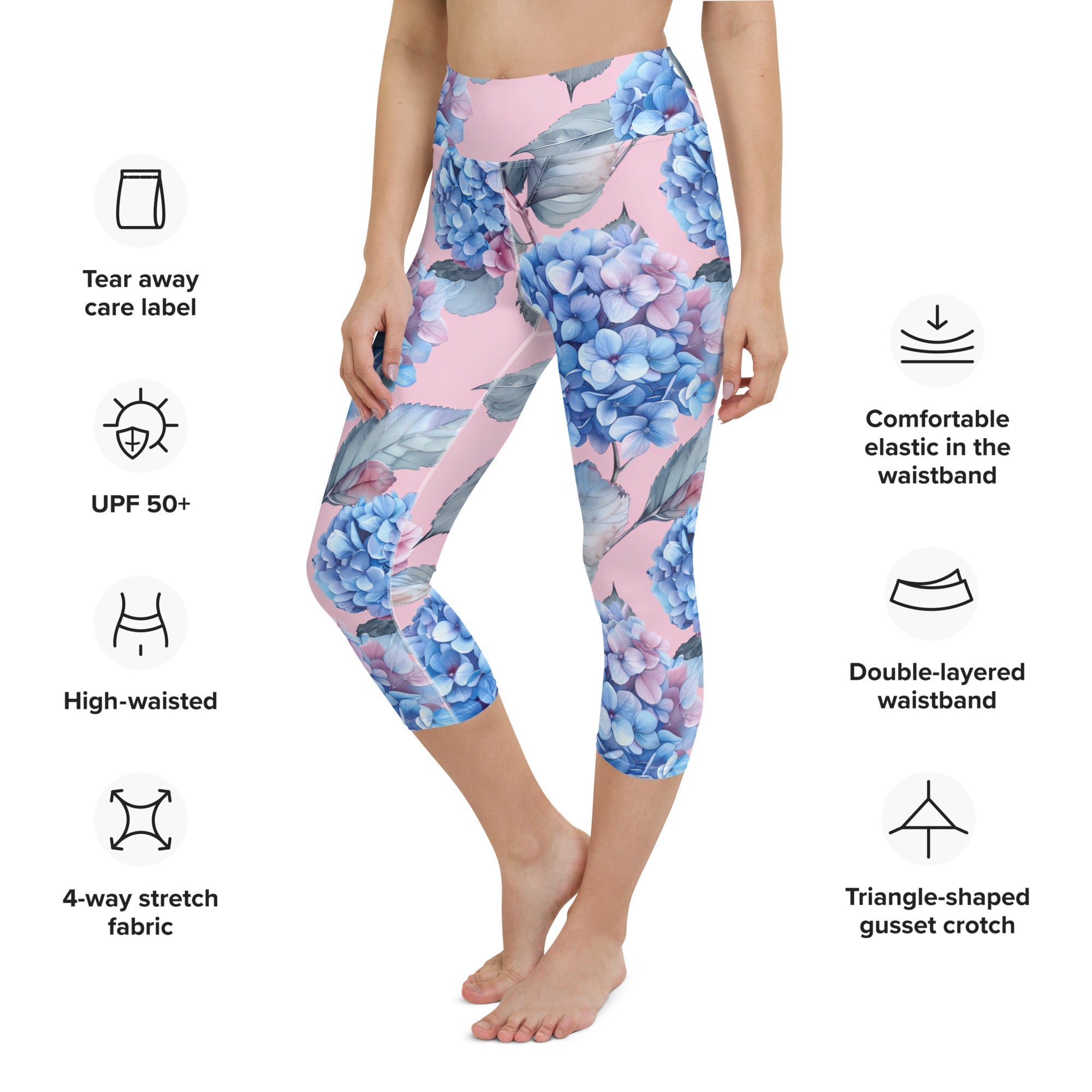 [Floral Bloom] Blushing Hydrangea Yoga Capri Leggings