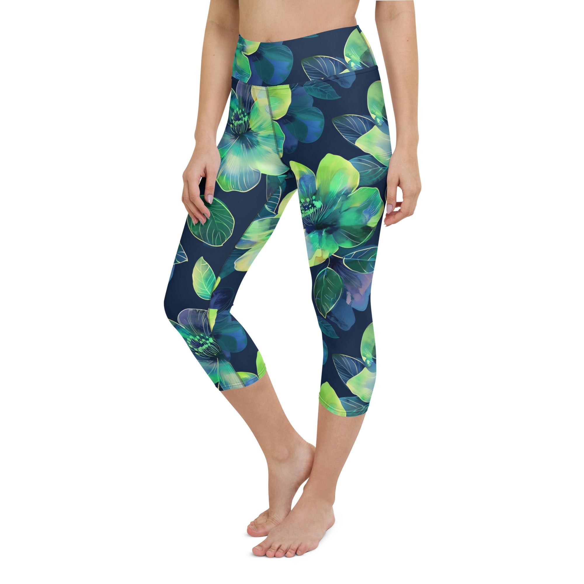 [Floral Bloom] Electric Flora Yoga Capri Leggings