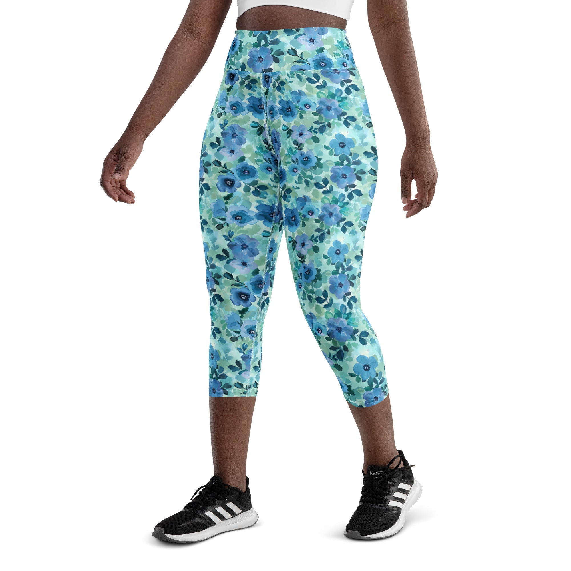 [Floral Bloom] Azure Meadow Yoga Capri Leggings