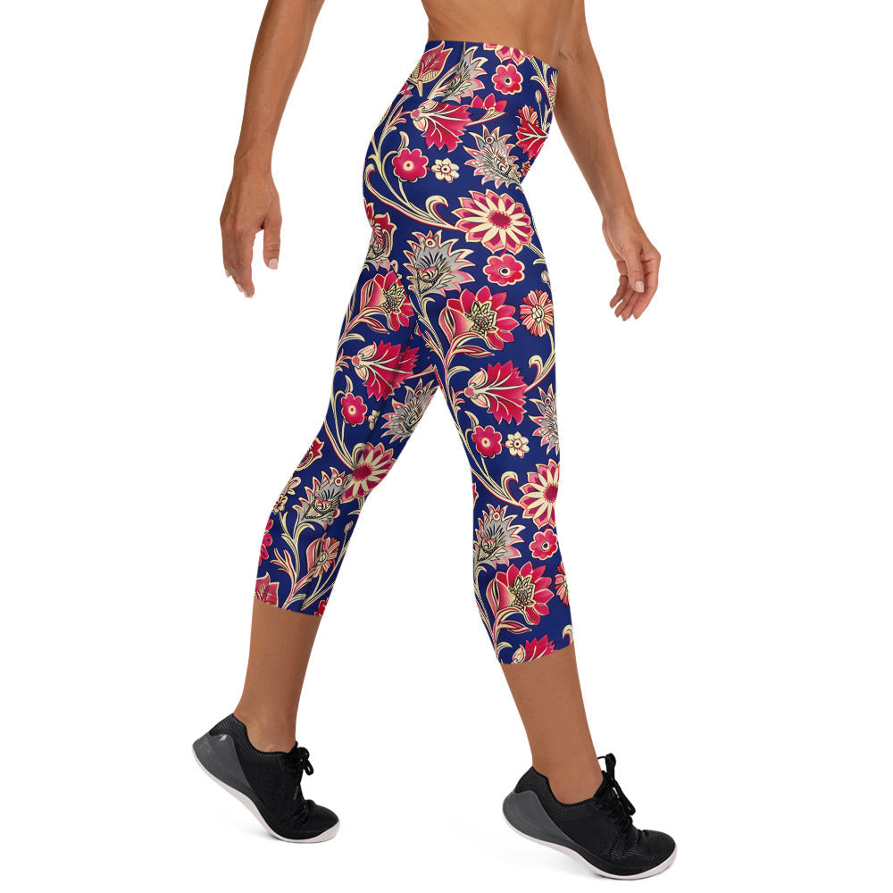 [Floral Bloom] Ruby Heritage Yoga Capri Leggings