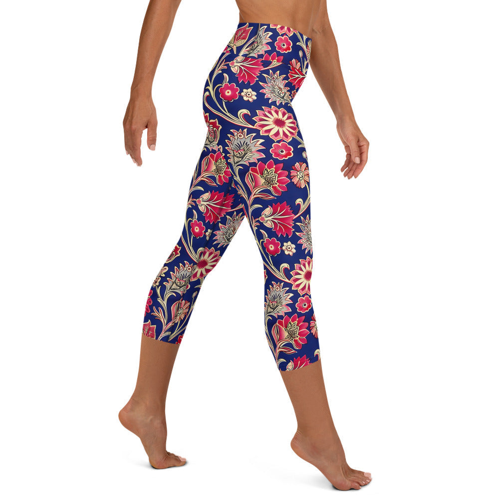 [Floral Bloom] Ruby Heritage Yoga Capri Leggings