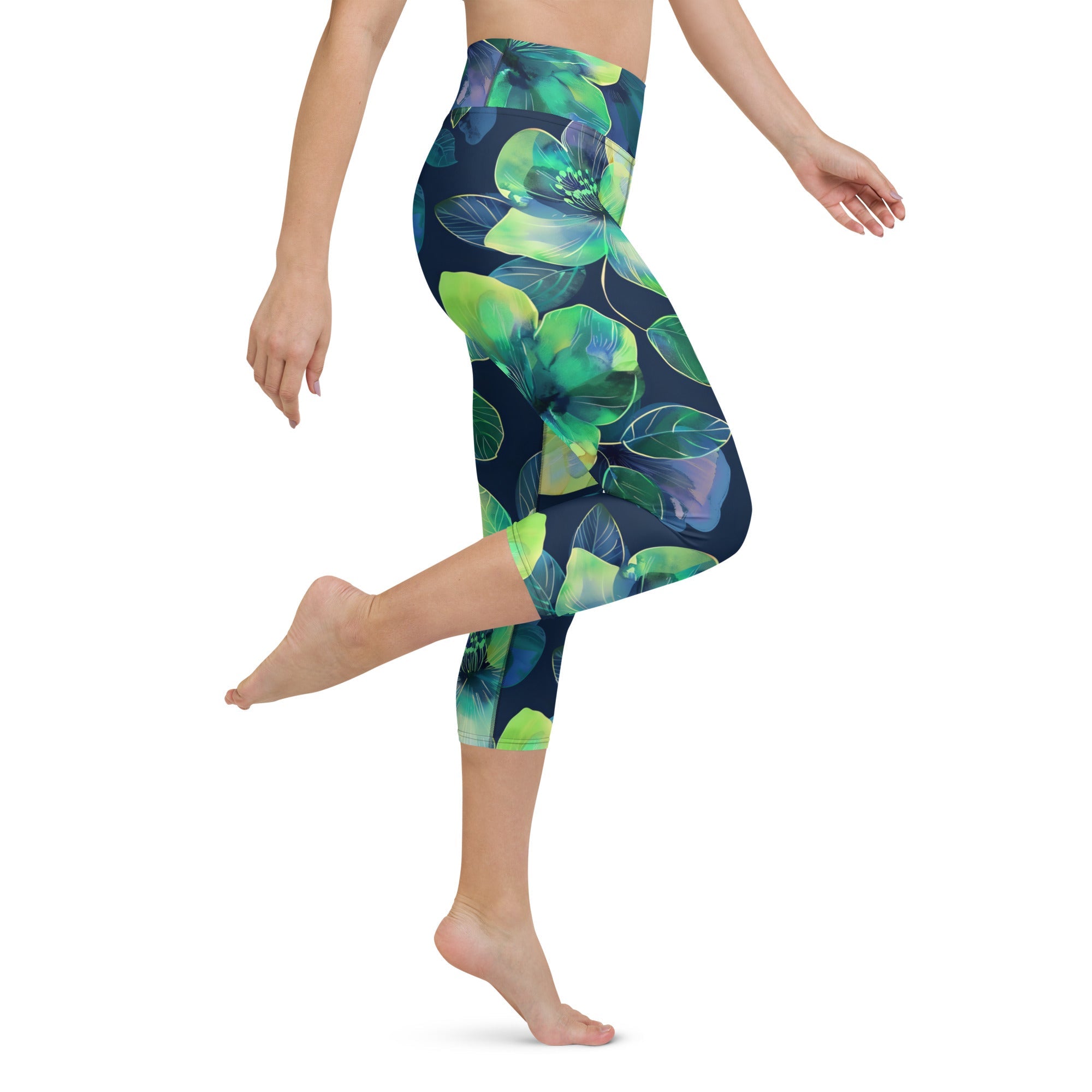 [Floral Bloom] Electric Flora Yoga Capri Leggings