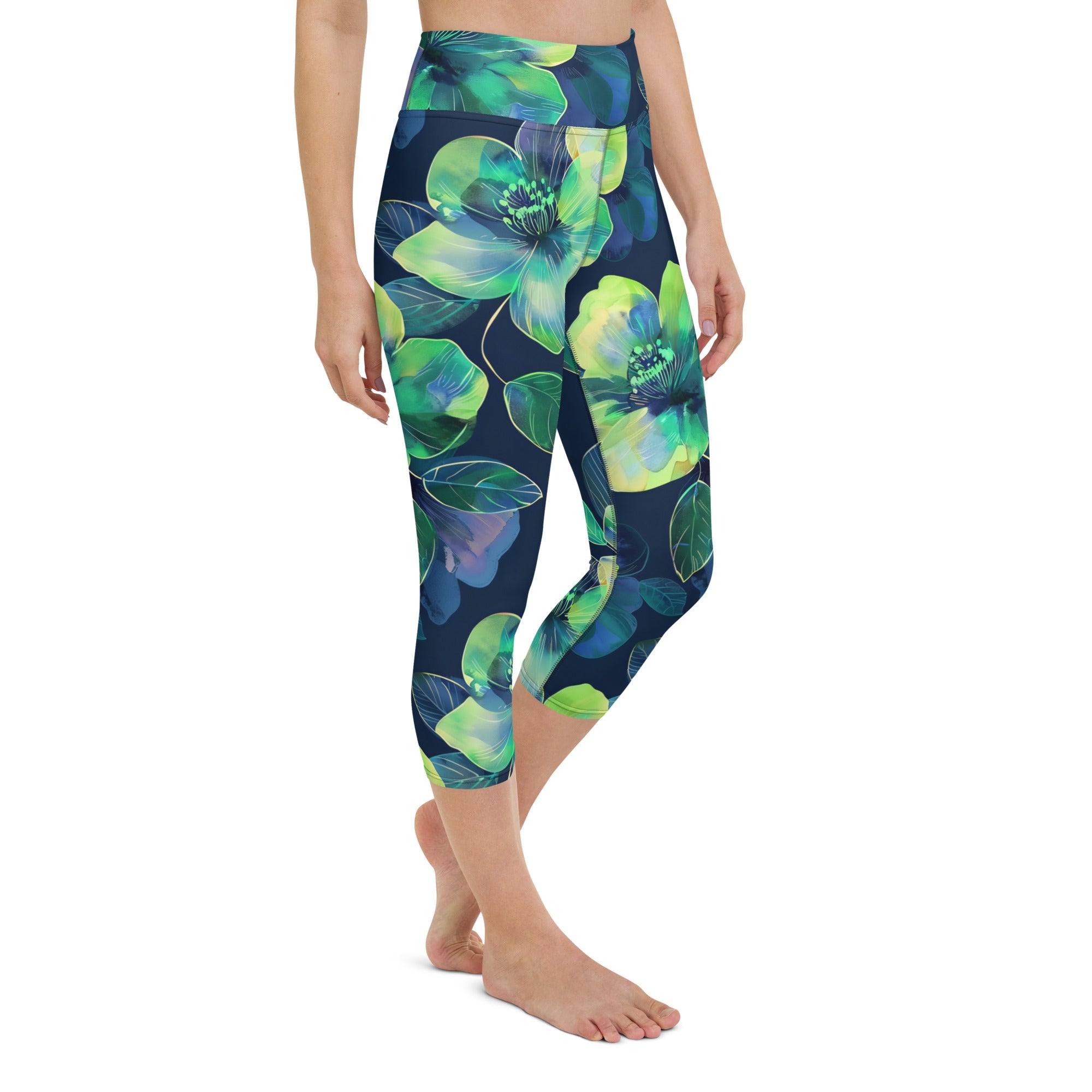 [Floral Bloom] Electric Flora Yoga Capri Leggings