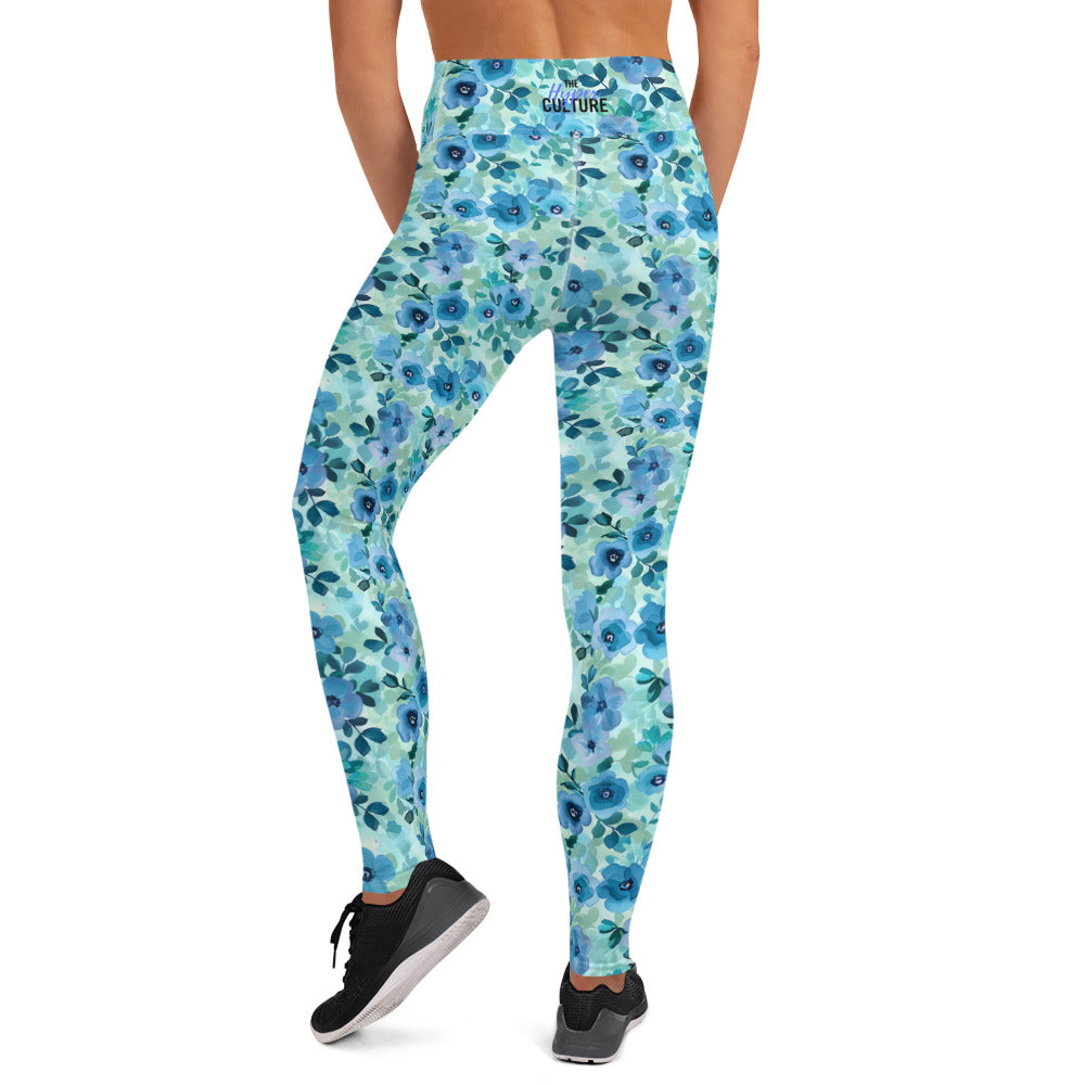 [Floral Bloom] Azure Meadow Yoga Leggings