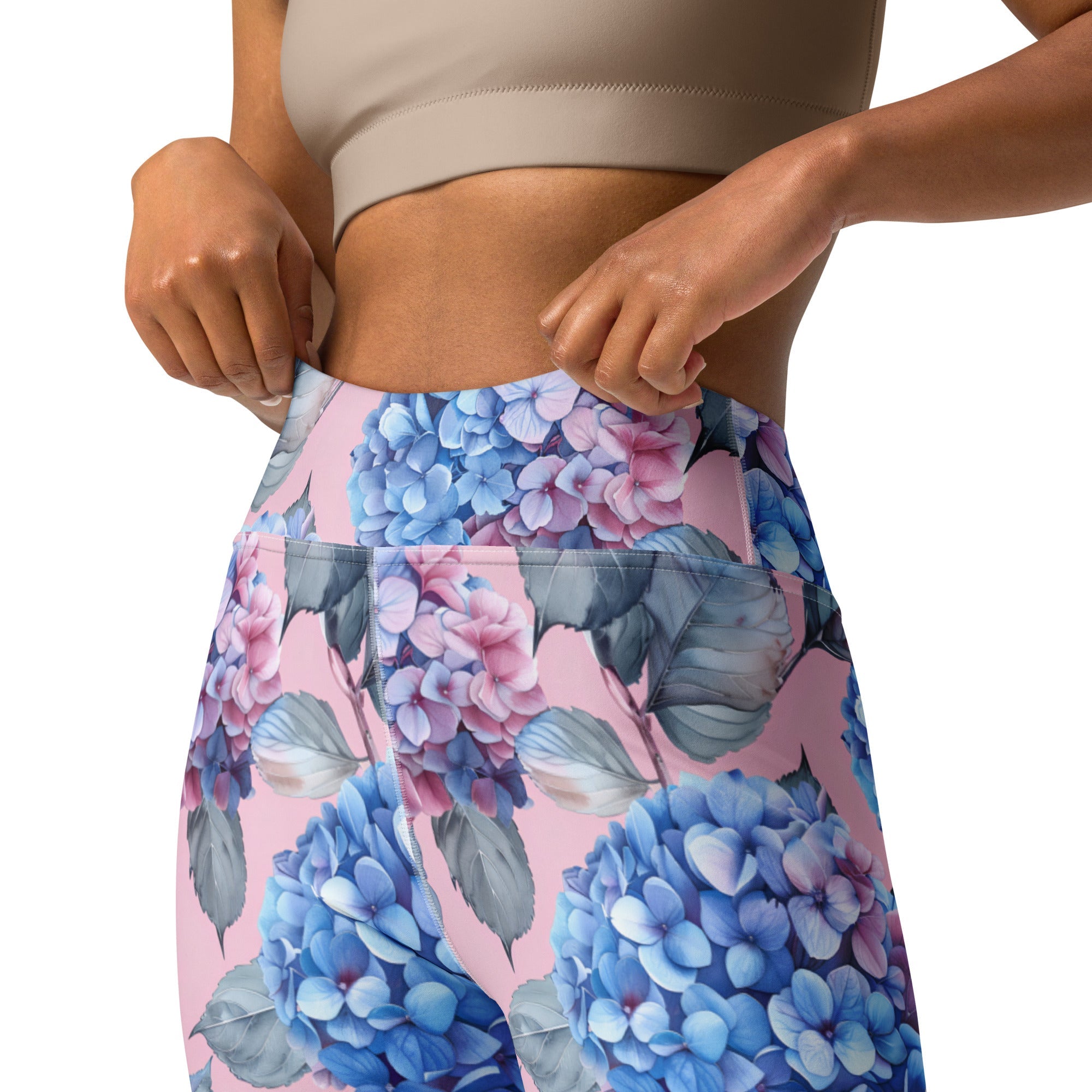[Floral Bloom] Blushing Hydrangea Yoga Leggings