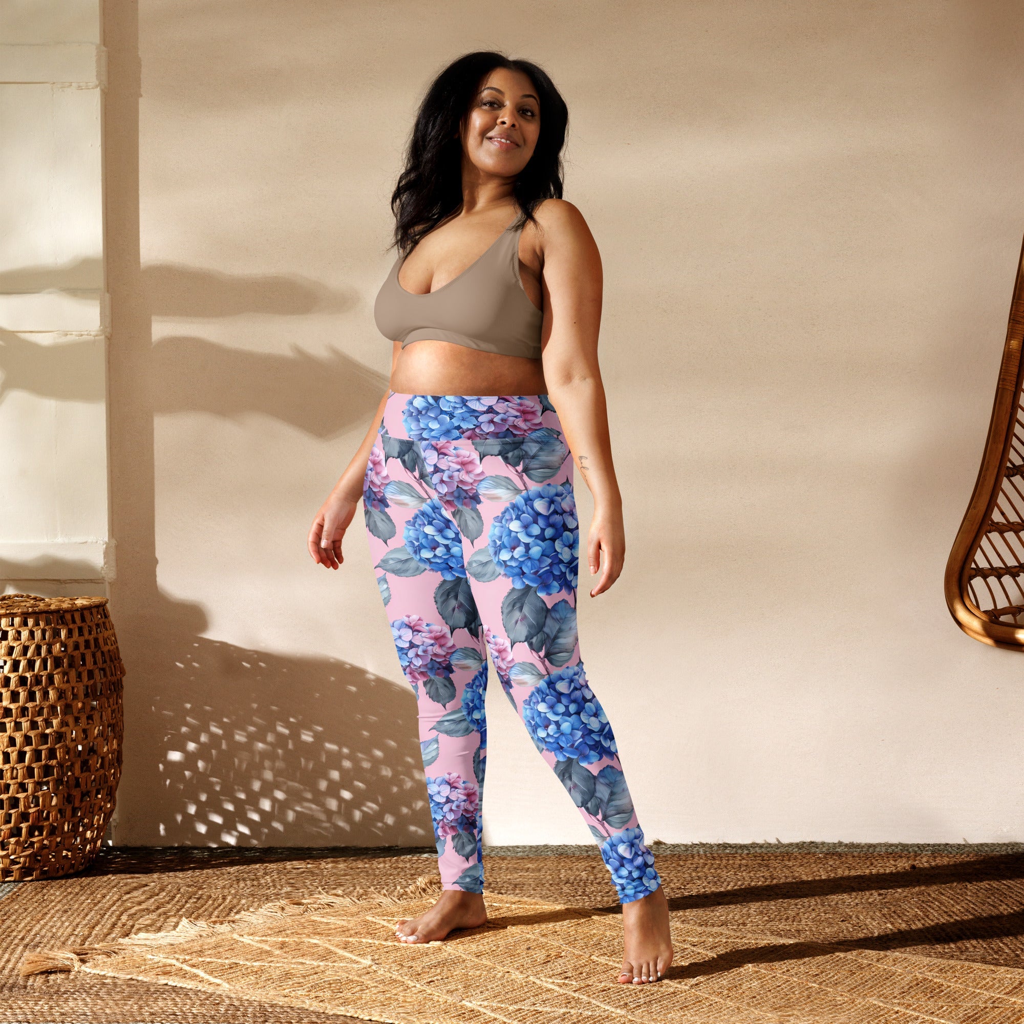 [Floral Bloom] Blushing Hydrangea Yoga Leggings