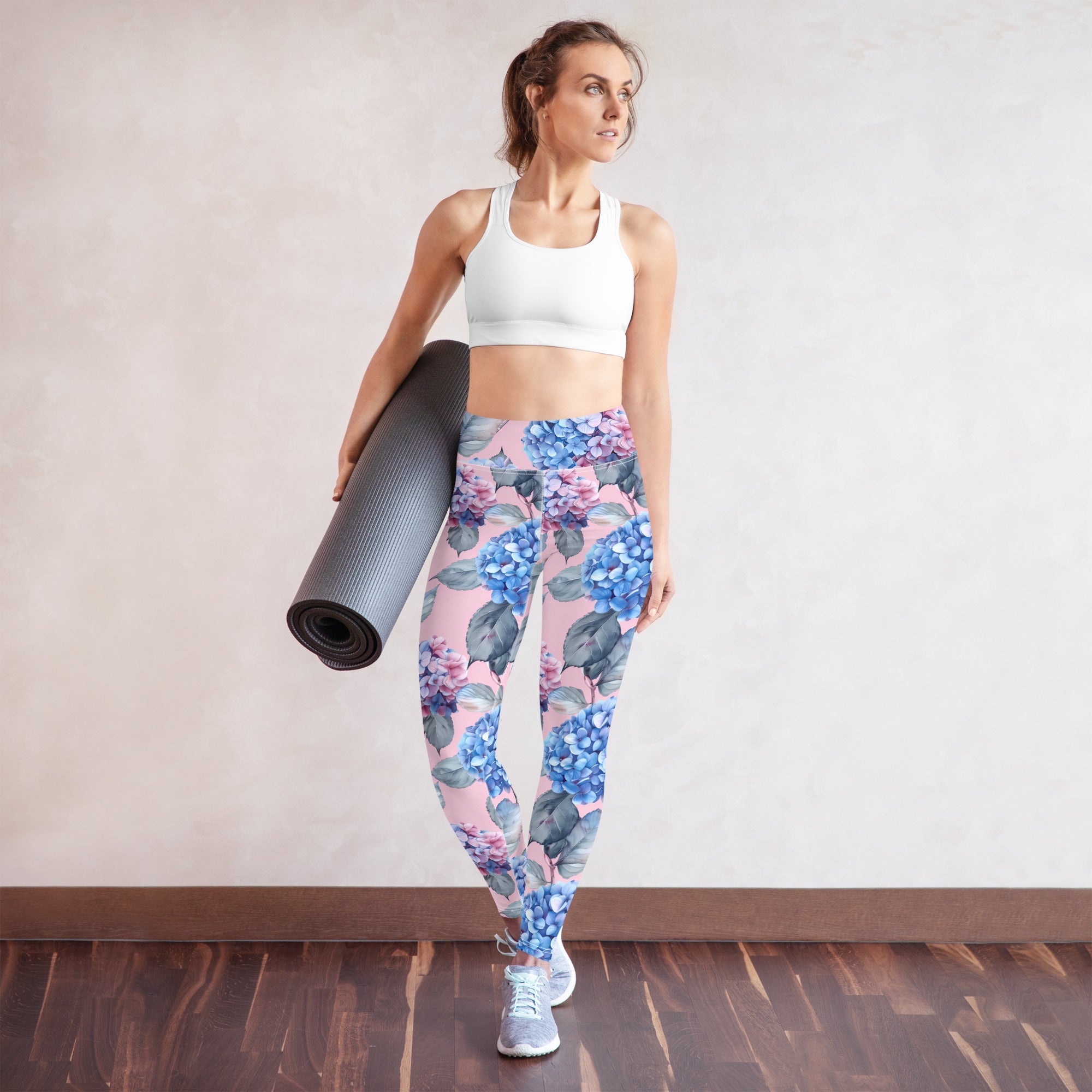 [Floral Bloom] Blushing Hydrangea Yoga Leggings