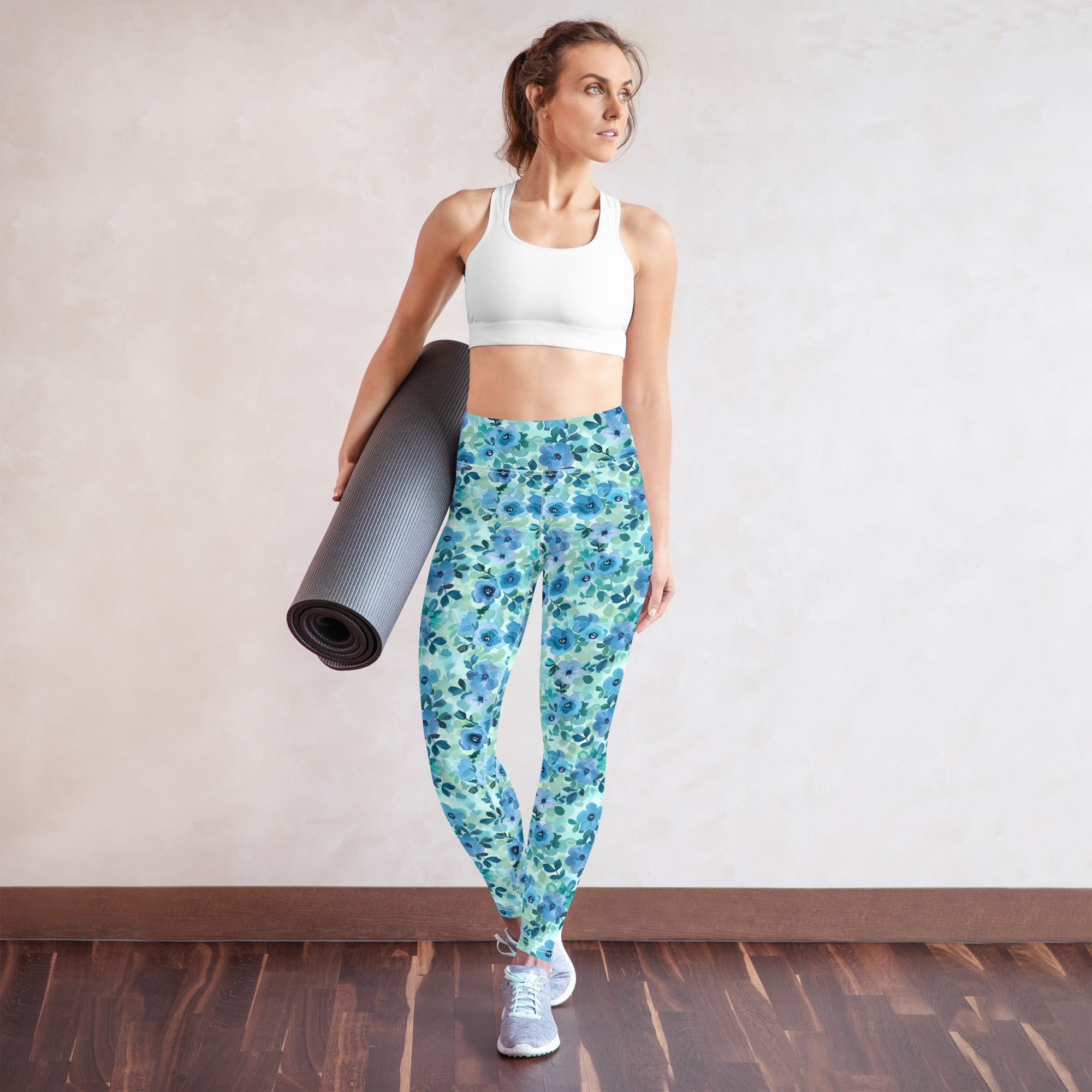 [Floral Bloom] Azure Meadow Yoga Leggings