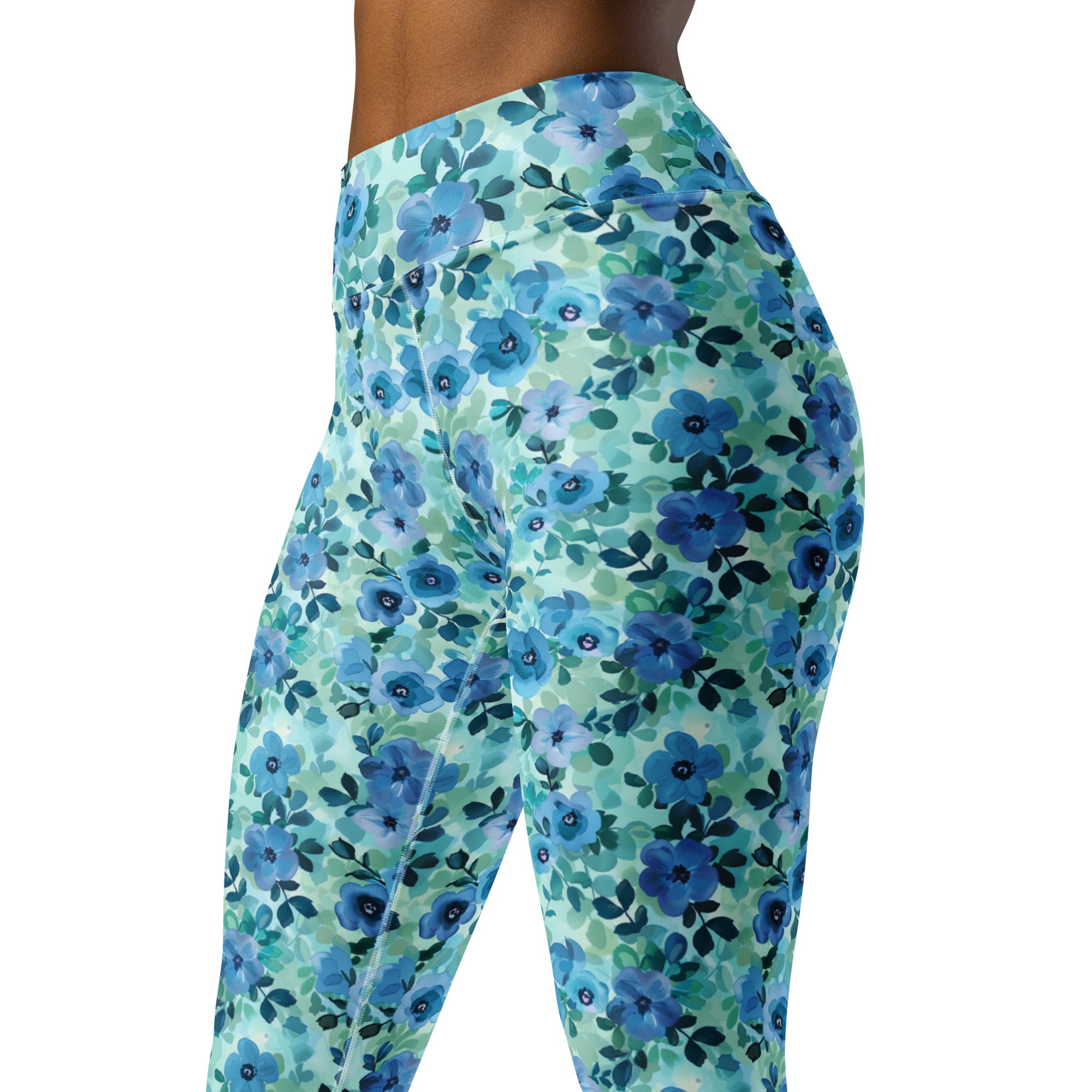 [Floral Bloom] Azure Meadow Yoga Leggings