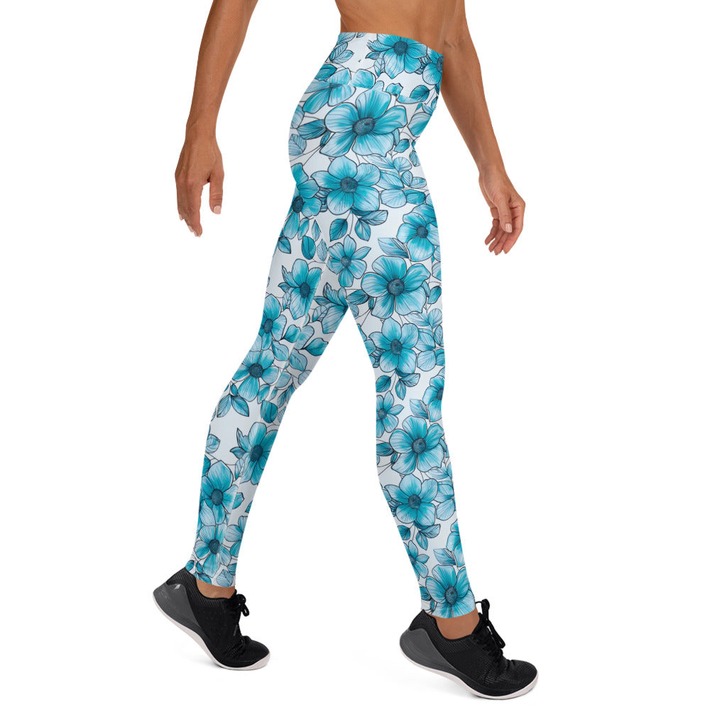 [Floral Bloom] Blue Mystique Yoga Leggings