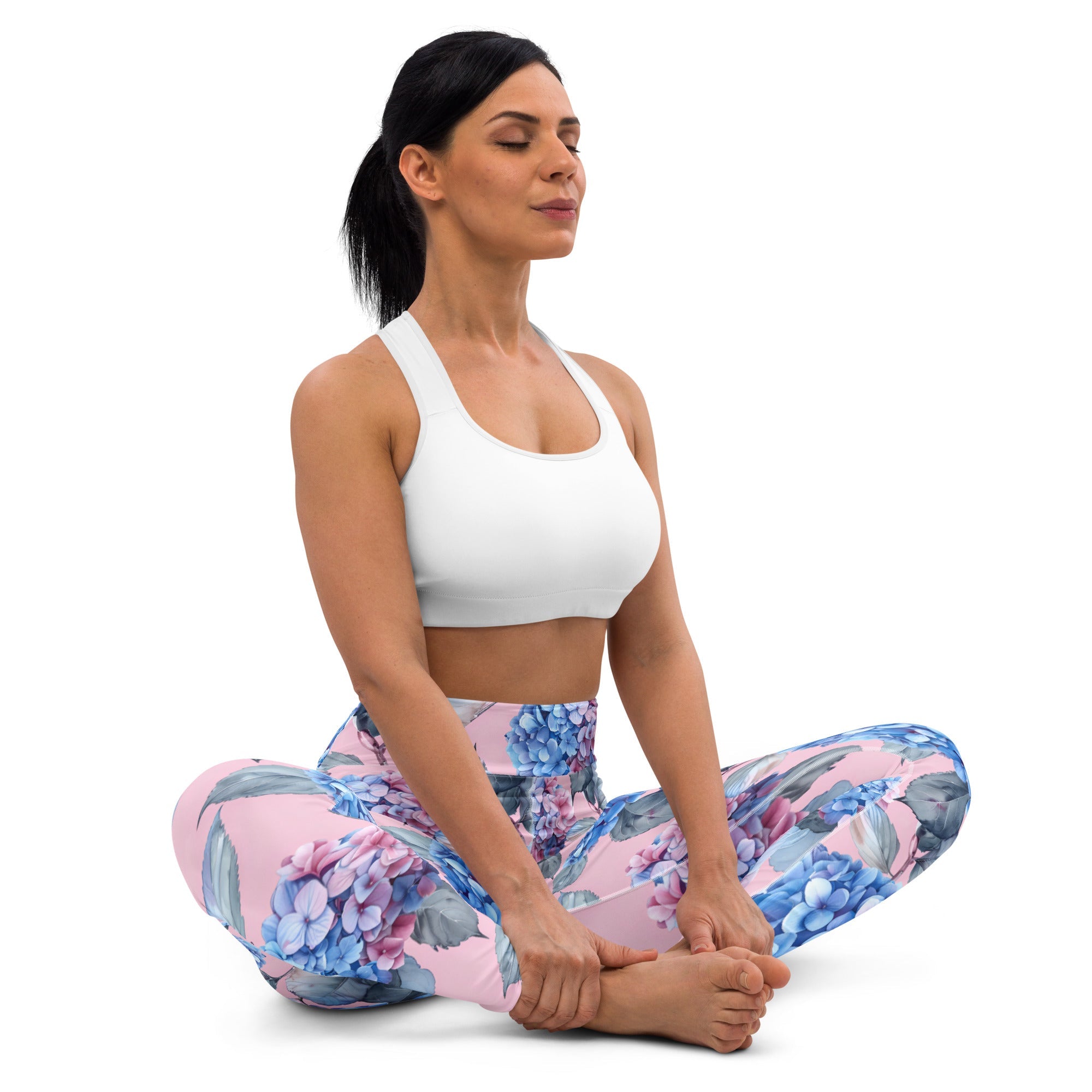 [Floral Bloom] Blushing Hydrangea Yoga Leggings