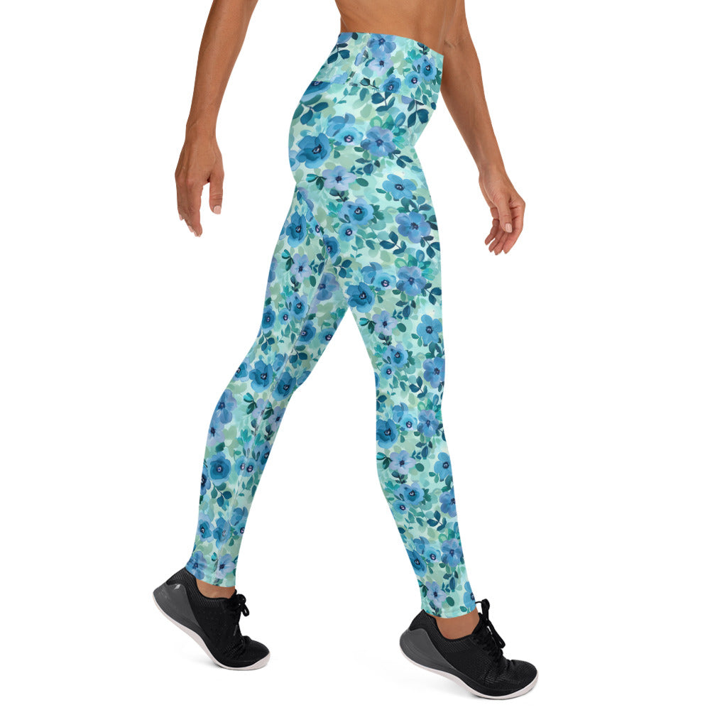 [Floral Bloom] Azure Meadow Yoga Leggings
