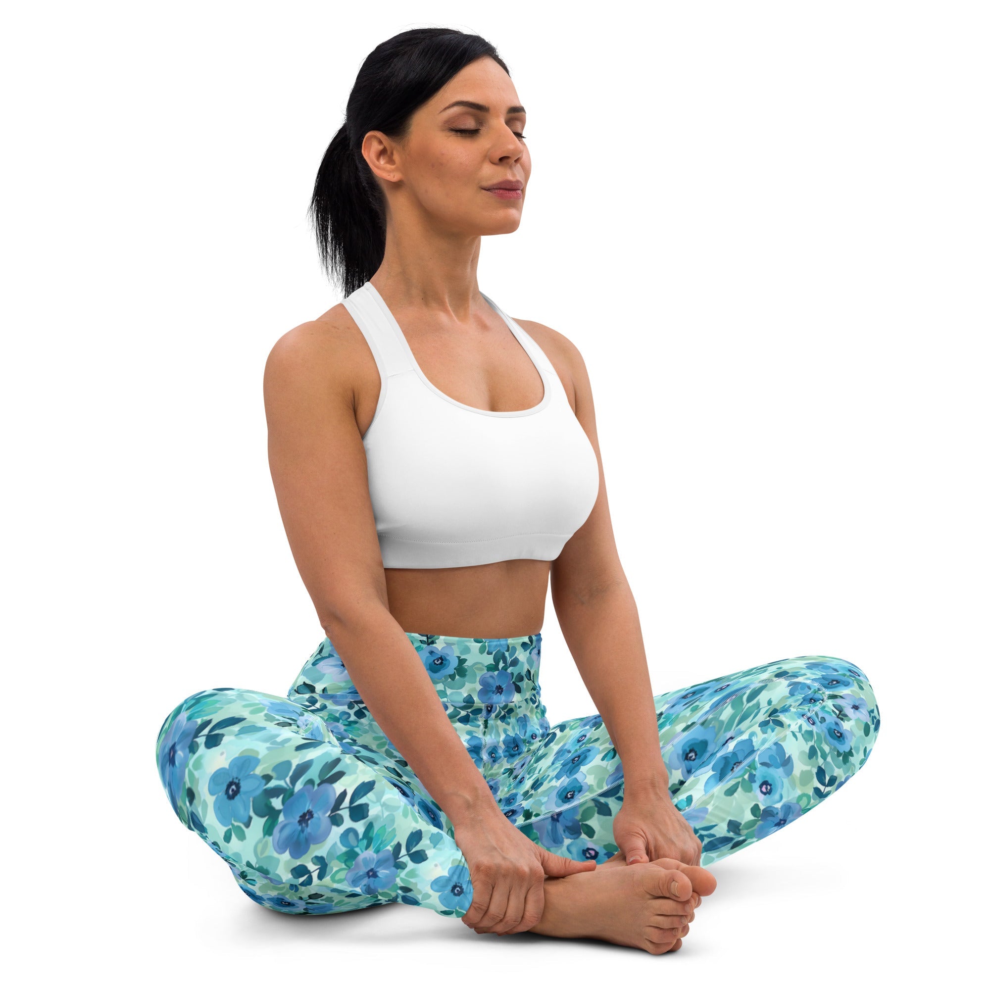 [Floral Bloom] Azure Meadow Yoga Leggings