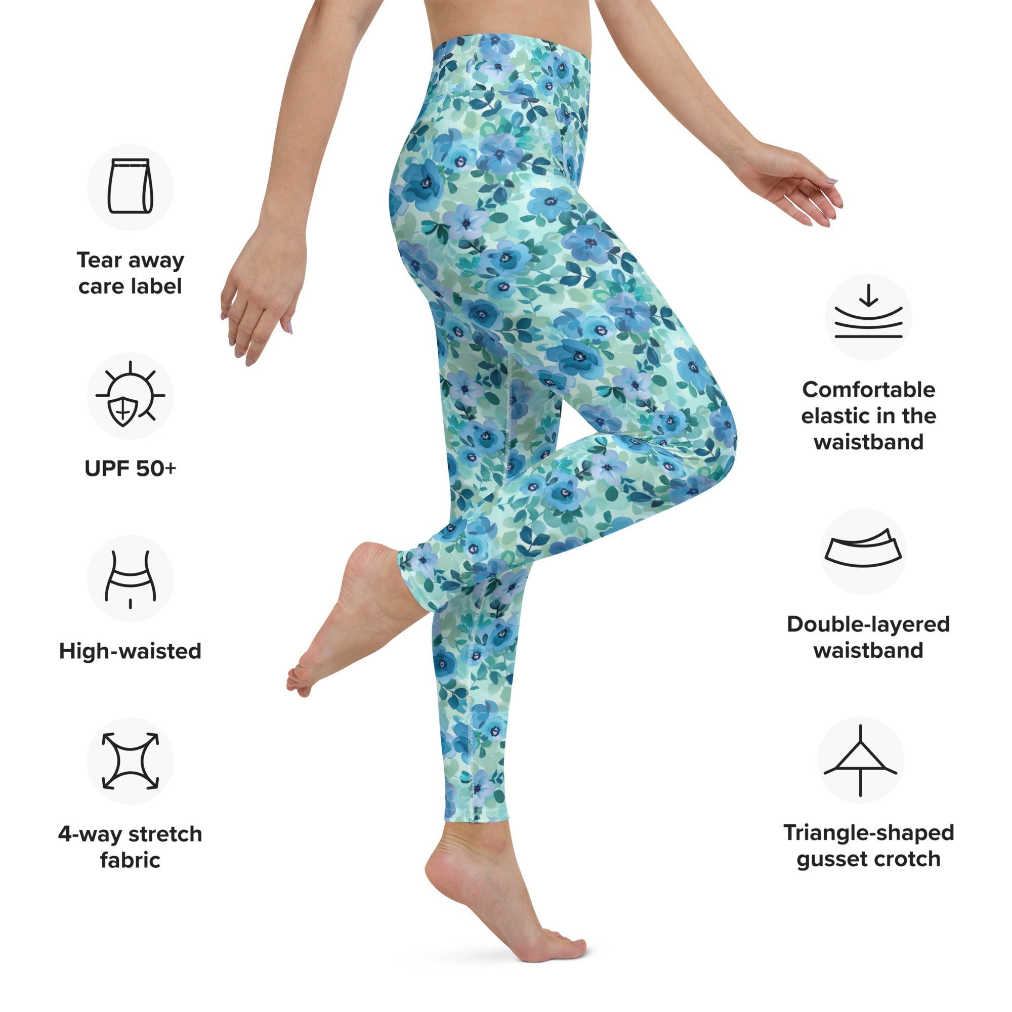 [Floral Bloom] Azure Meadow Yoga Leggings