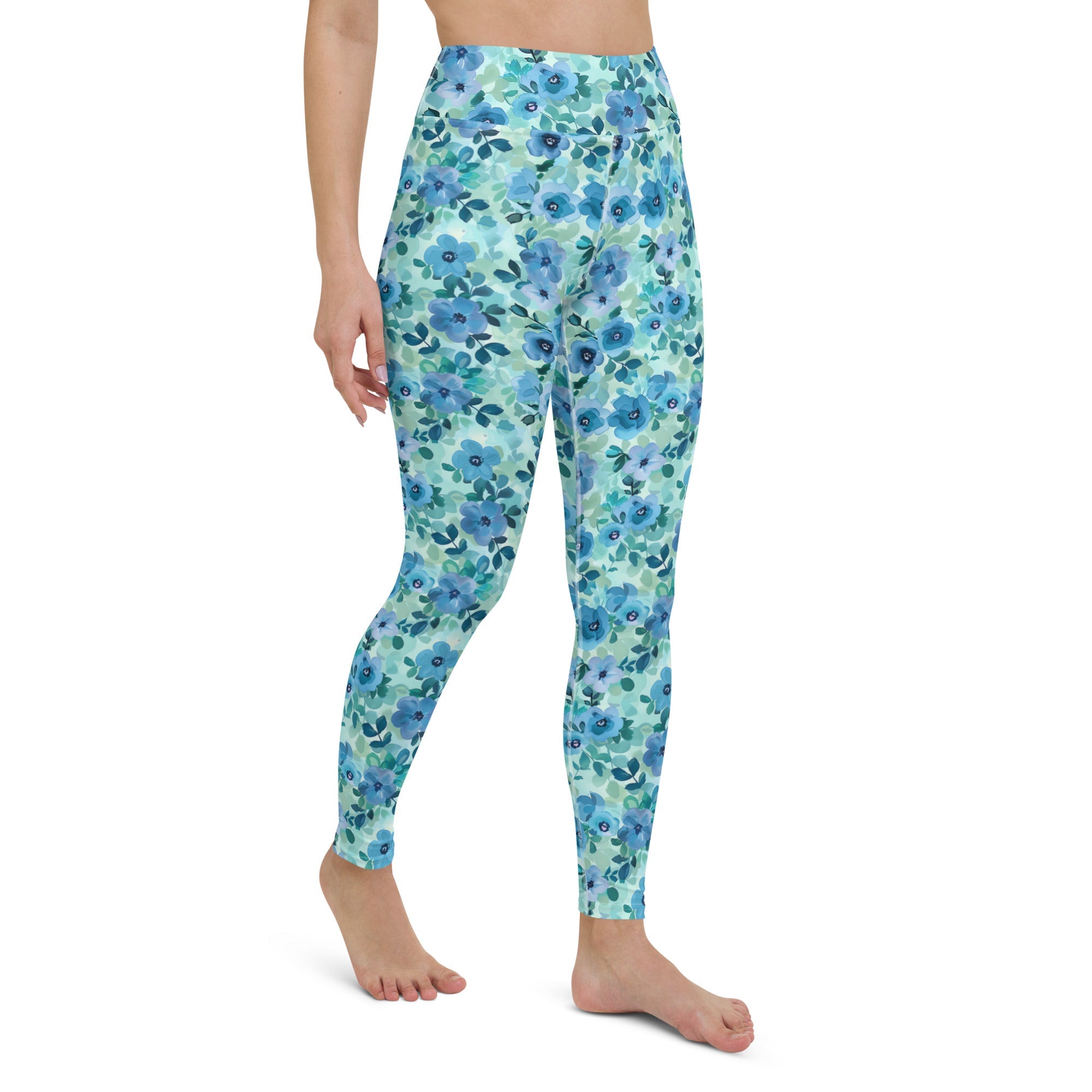 [Floral Bloom] Azure Meadow Yoga Leggings
