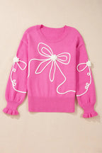 Bow Round Neck Dropped Shoulder Sweater Oversized