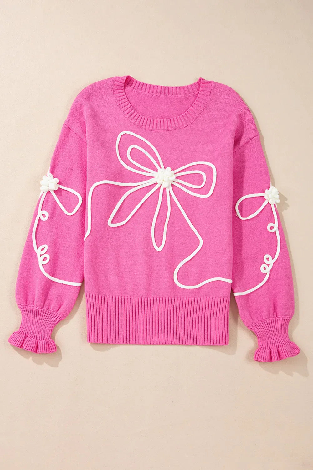Bow Round Neck Dropped Shoulder Sweater Oversized