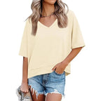 Oversize V-Neck Short Sleeve Casual Flowy Top
