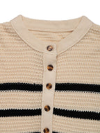 Perfee Striped Half Button Long Sleeve Sweater