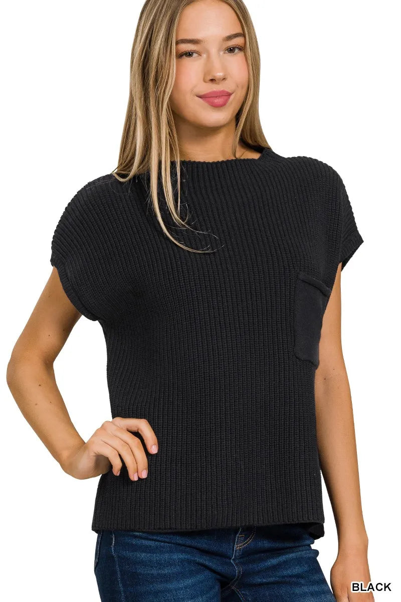Zenana Mock Neck Short Sleeve Sweater