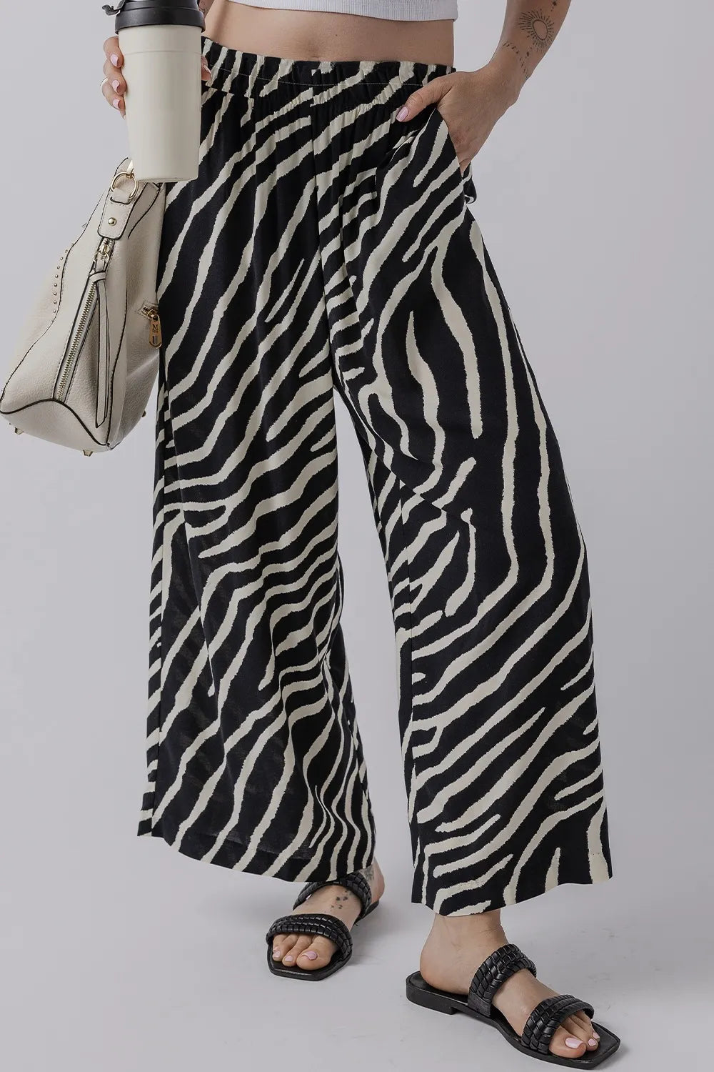 Zebra Striped Summer Wide Leg Pants