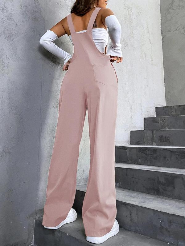 Women's Plain Pocket Overalls, Casual Comfy Overalls for Daily Wear, Ladies Clothes for All Seasons, Womenswear