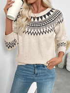 Nordic Fair Isle Pattern Round Neck Sweater
