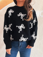 Bow Round Neck Long Sleeve Sweater