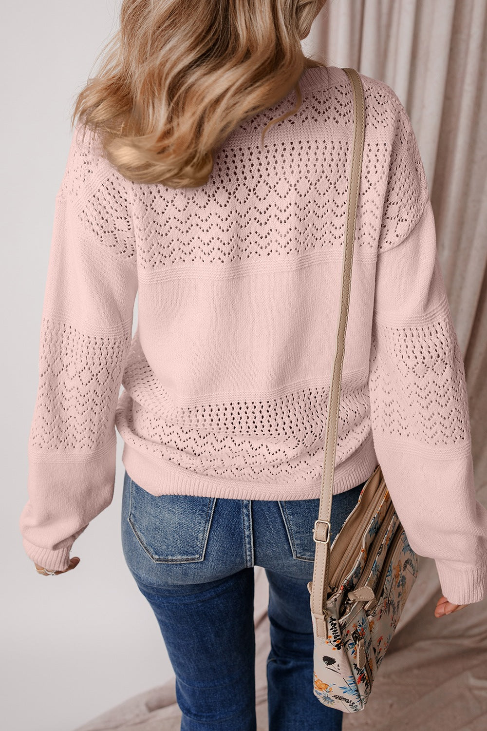 Openwork V-Neck Long Sleeve Sweater