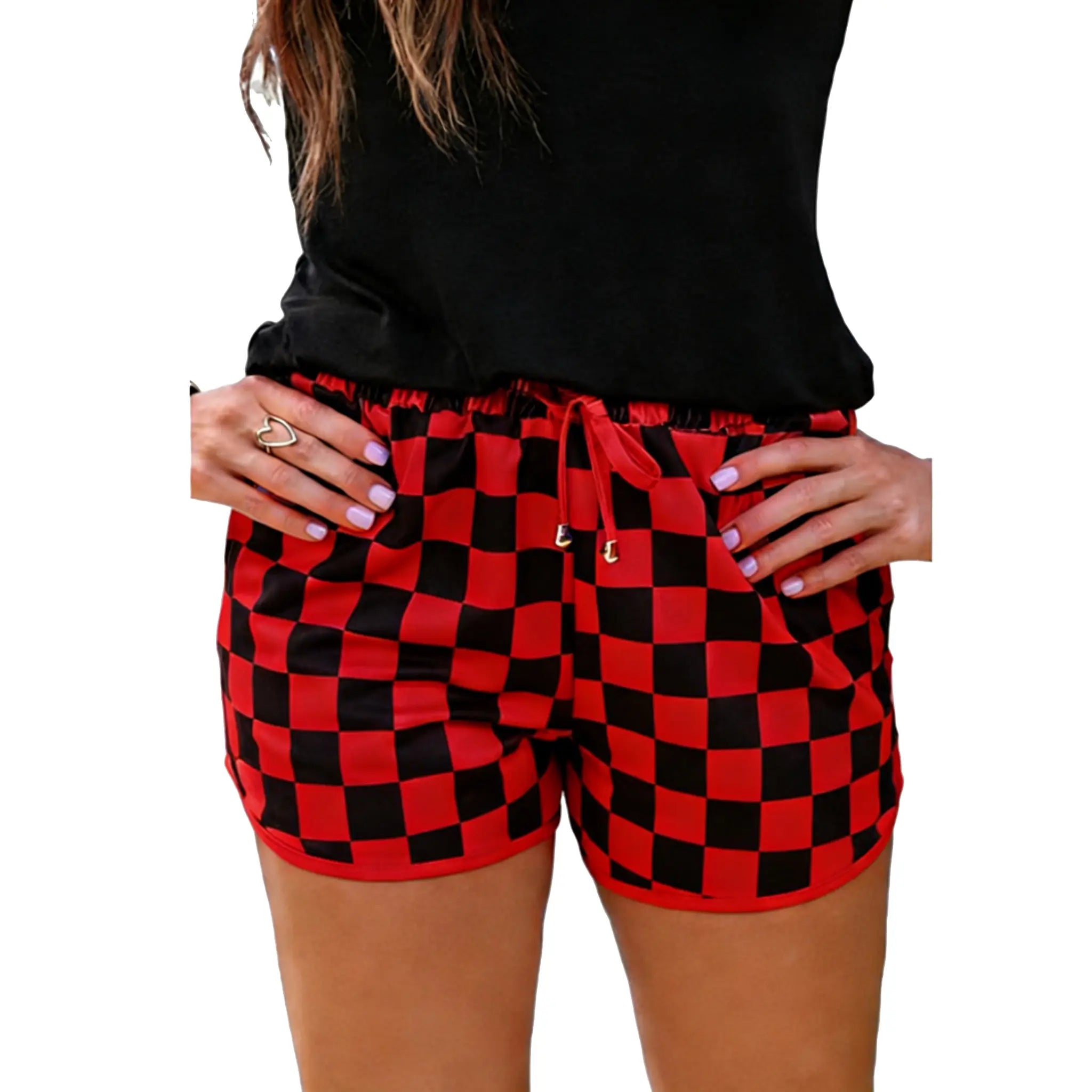 Women's Checkered Drawstring Casual Summer Shorts