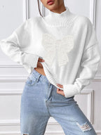 Bow Turtleneck Long Sleeve Sweater