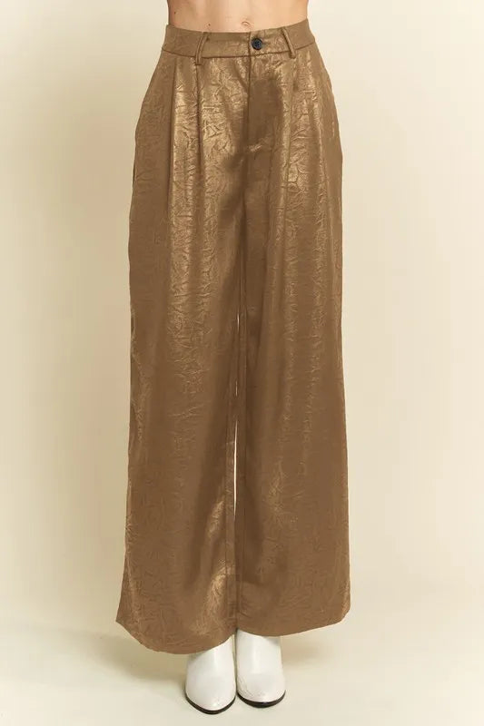 Davi & Dani Crinkled Textured Wide Leg Pants