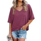 Oversize V-Neck Short Sleeve Casual Flowy Top