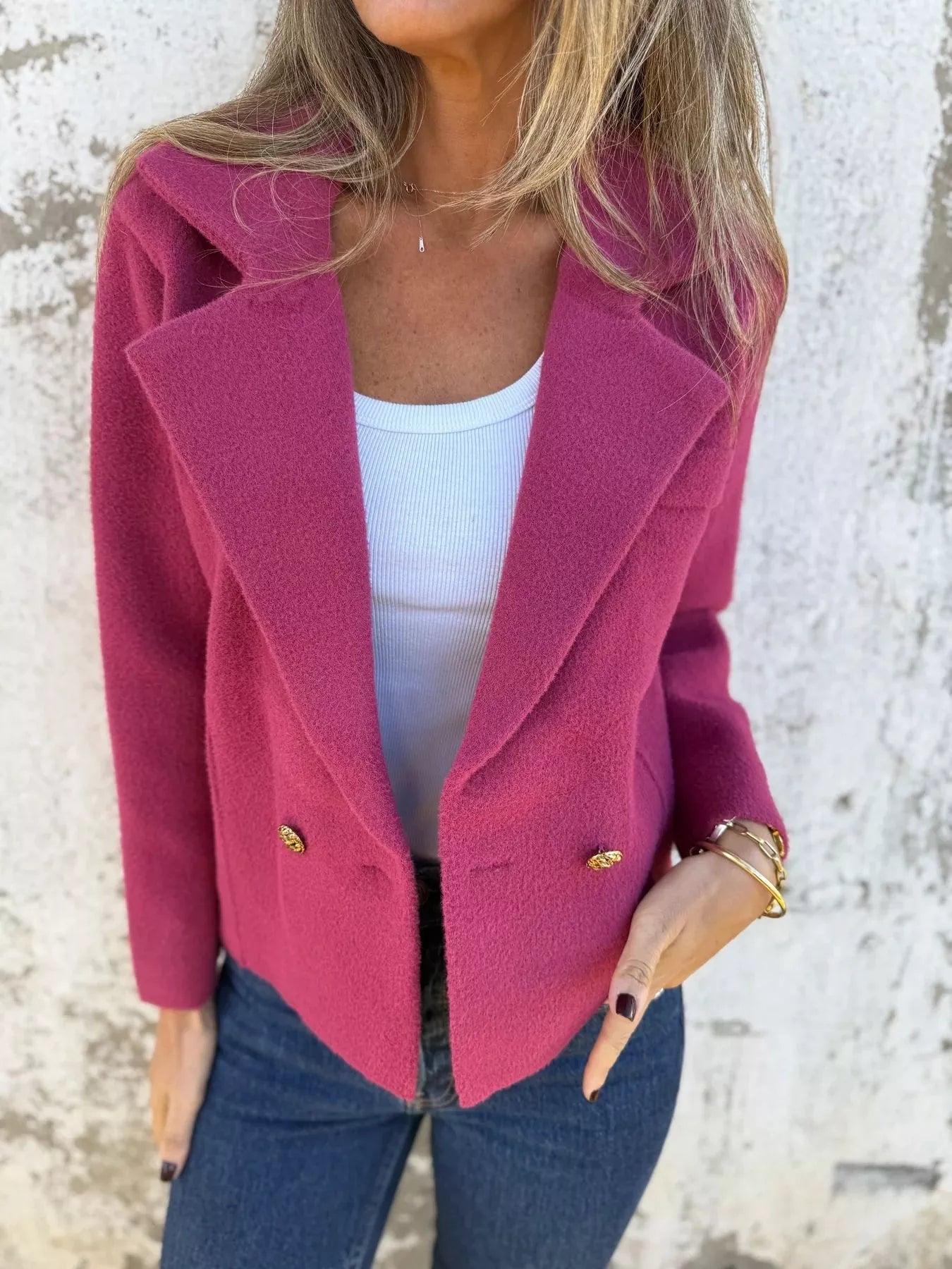 Full Size Double-Breasted Lapel Collar Blazer Plus Size