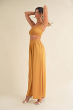 MABLE Smocked Bralette Crop Top and Wide Leg Pants Set