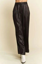 Davi & Dani Crinkled Textured Wide Leg Pants