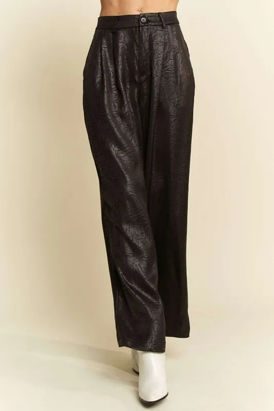 Davi & Dani Crinkled Textured Wide Leg Pants