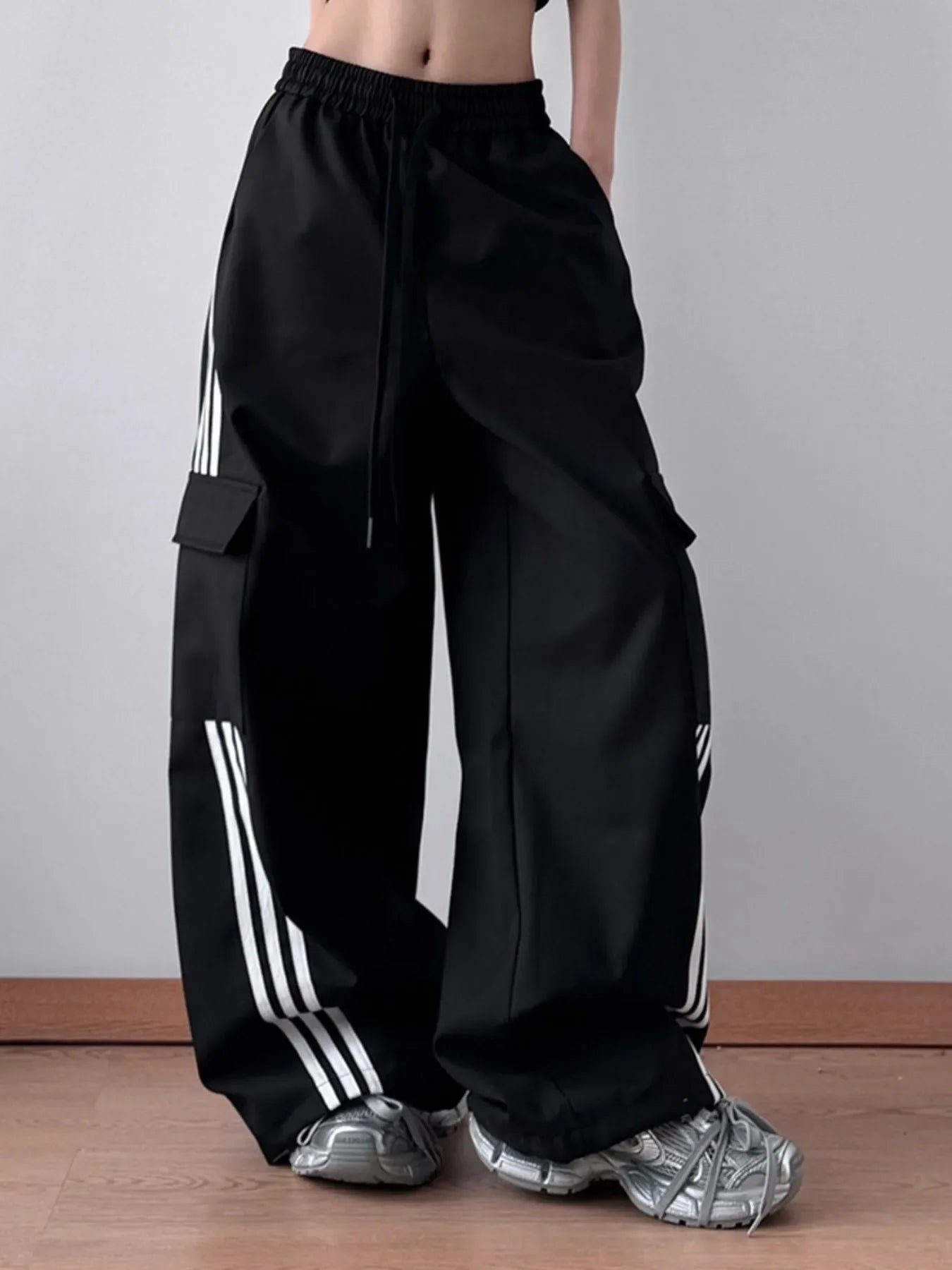 Striped Wide Leg Cargo Pants
