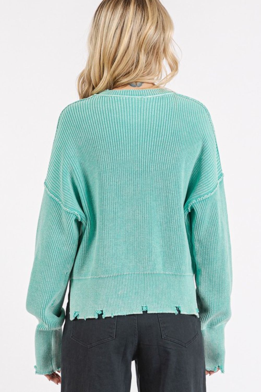 Mittoshop Distressed Hem Round Neck Dropped Shoulder Sweater