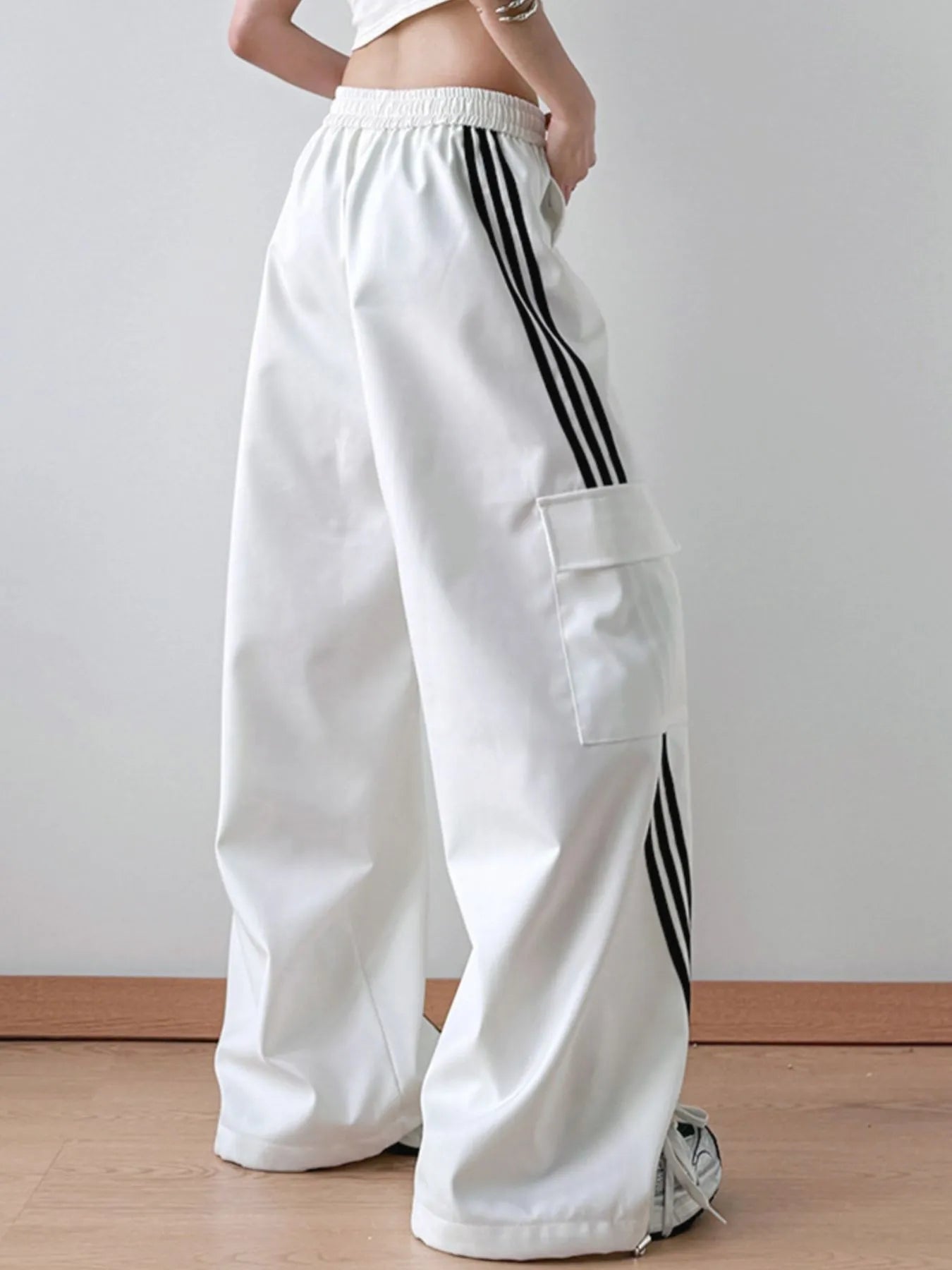 Striped Wide Leg Cargo Pants