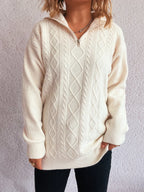Texture Zip Collar Long Sleeve Sweater