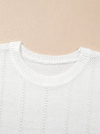 Openwork Round Neck Short Sleeve Sweater