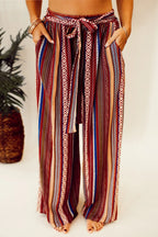 Printed Tied Wide Leg Pants Striped