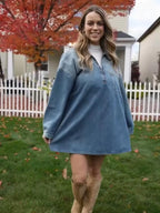 Half-Zip Collared Vintage Denim Dress