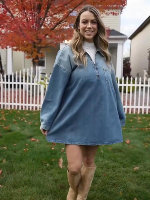 Half-Zip Collared Vintage Denim Dress