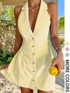 Striped Halter Deep V A-Line Summer Dress
