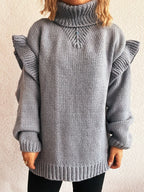 Ruffled Turtleneck Long Sleeve Sweater