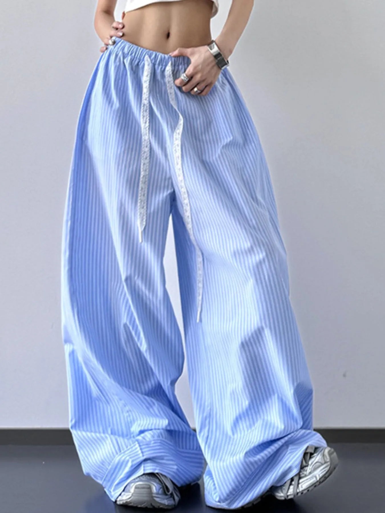 Striped Wide Leg Drawstring Pants