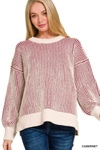 Zenana Two Tone Crewneck Sweater Oversized